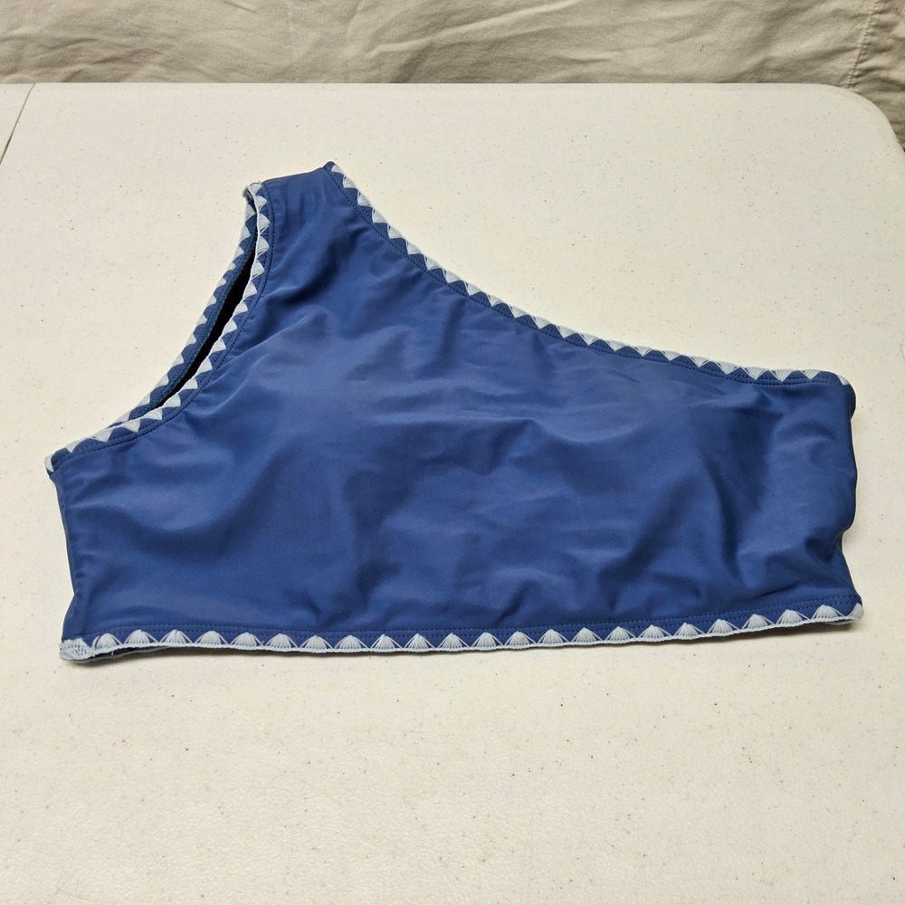 Unbranded Bikini Top Women Large Blue One Shoulder Shell Stitch Trim Swimwear